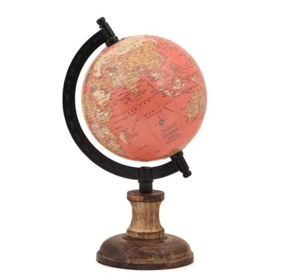 Balliatic Educational World 5 inch Globe with Wooden Stand - Red, Terrestrial